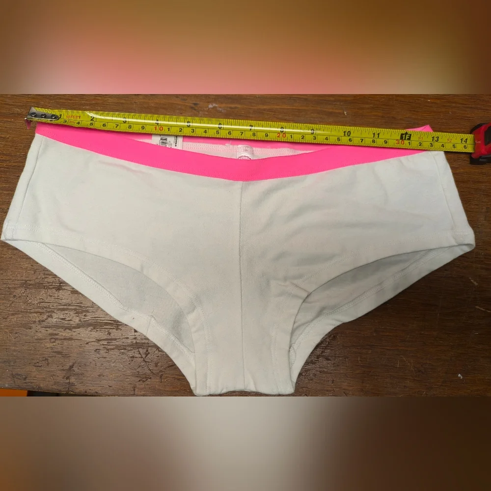 SO White Hipster Panties with Neon Rainbow LOVE Print and Pink Waistband Size M